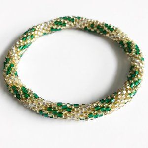 Lily & Laura Roll On Nepal Bracelet Green and Gold